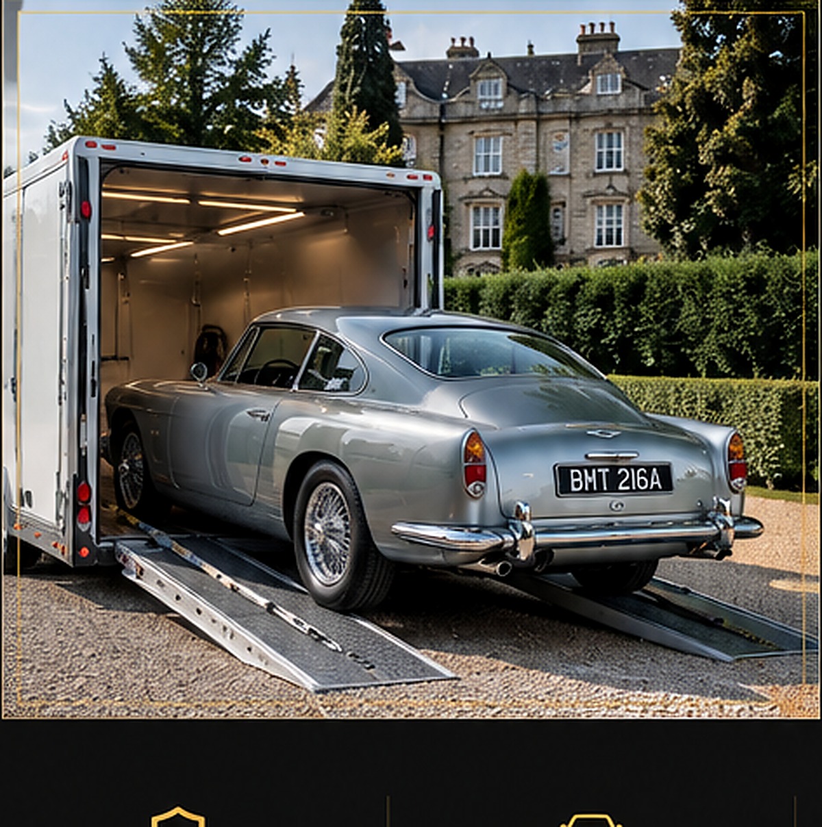 Classic vehicle being loaded into an enclosed transport trailer